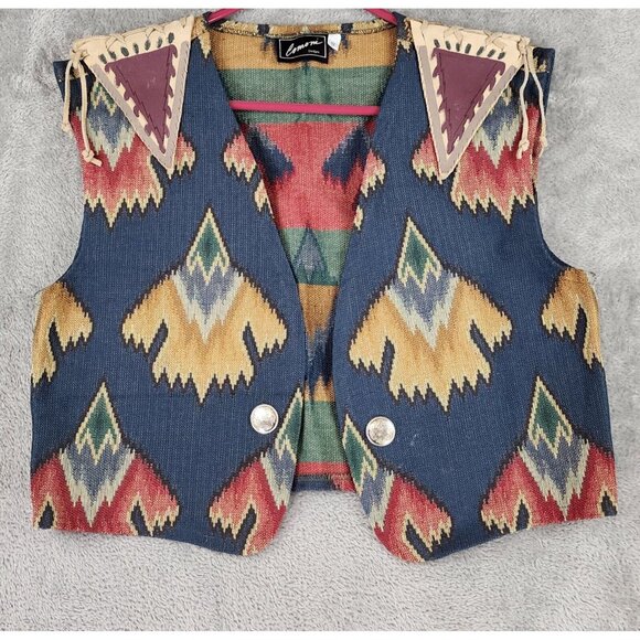 Comoni Designs Jackets & Blazers - Comoni Designs Womens Small Navajo Tapestry Leather Southwestern Vintage Top